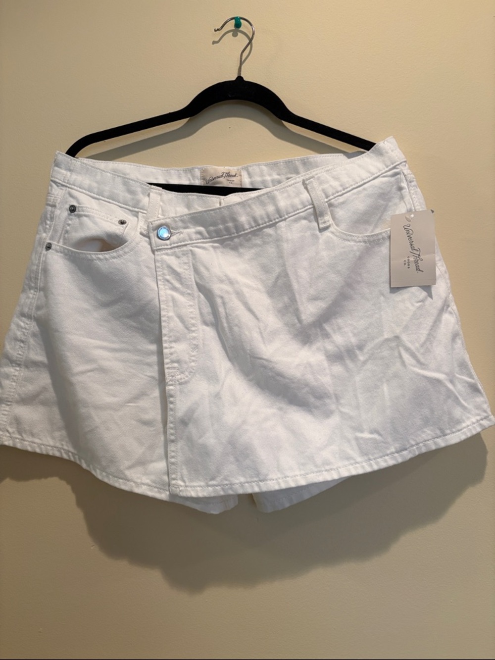 Universal Thread White Denim Mini Skort with Front Button